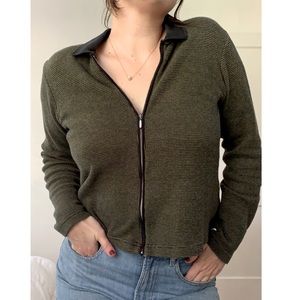 90’s Green Tweed Zip Cardigan
